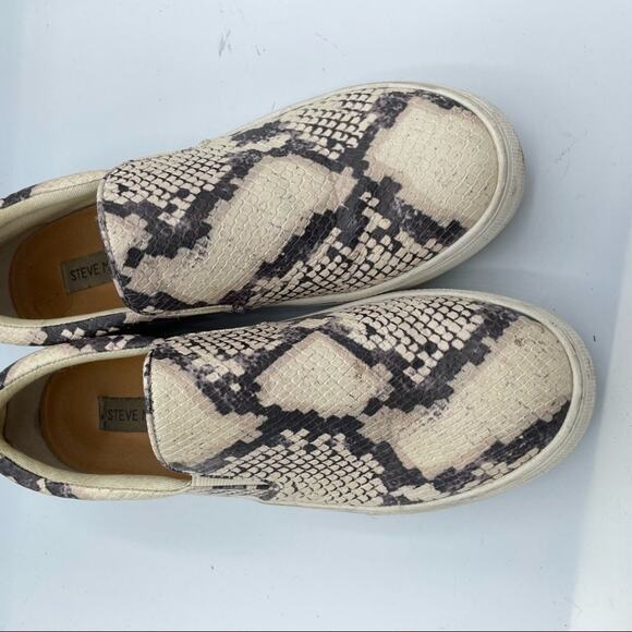 Steve Madden Cream & Grey Snake Print Faux Leather Platform Sneakers 8.5 - Picture 4 of 10